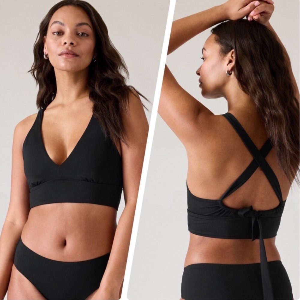 Athleta Black Plunge Strappy Halter Bikini Top XL Swimwear Vacation Resortwear